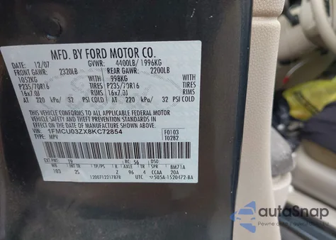 2008 Ford Escape Xlt from USA, damaged, VIN 1FMCU03ZX8KC72854